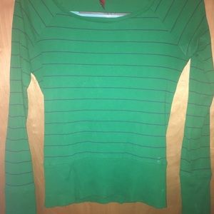 Green and navy off the shoulder sweater